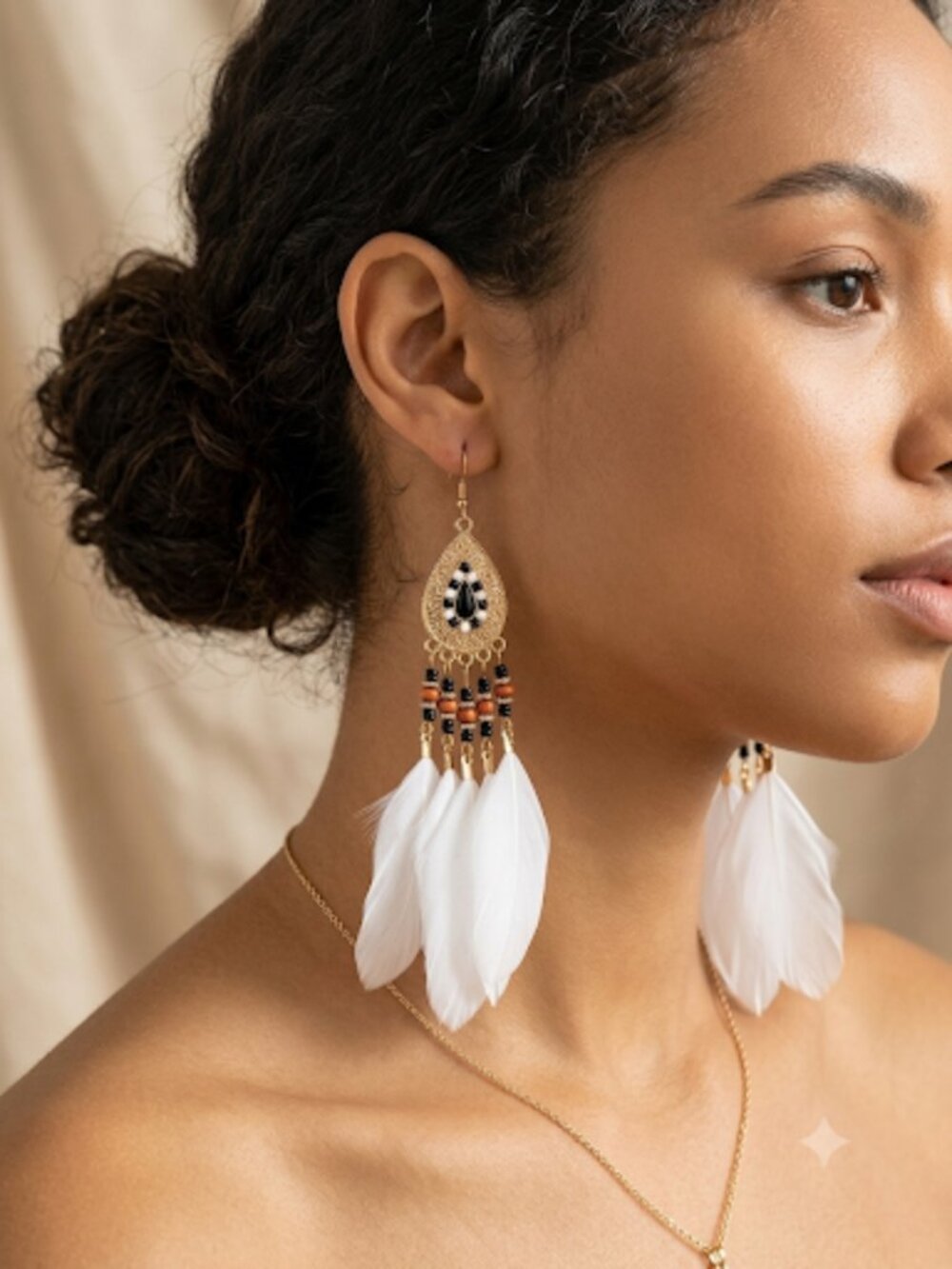 FEATHERED white color GORGEOUS Dangle Earrings 925 sterling hoops NEW!